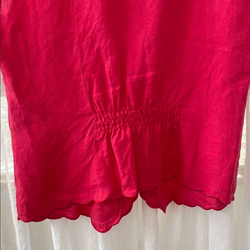 100% Irish Linen Scalloped Edge Pink Button Up Vintage Tank Vest - Picture 6 of 6
